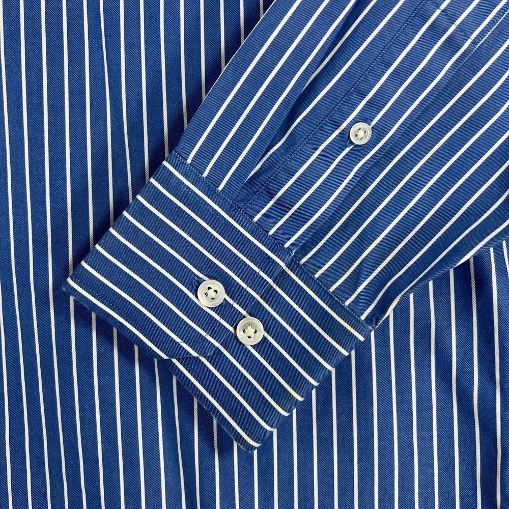 Banana Republic Shirt Mens 15-15.5 Medium Blue Striped Long‎ Sleeve Button Up